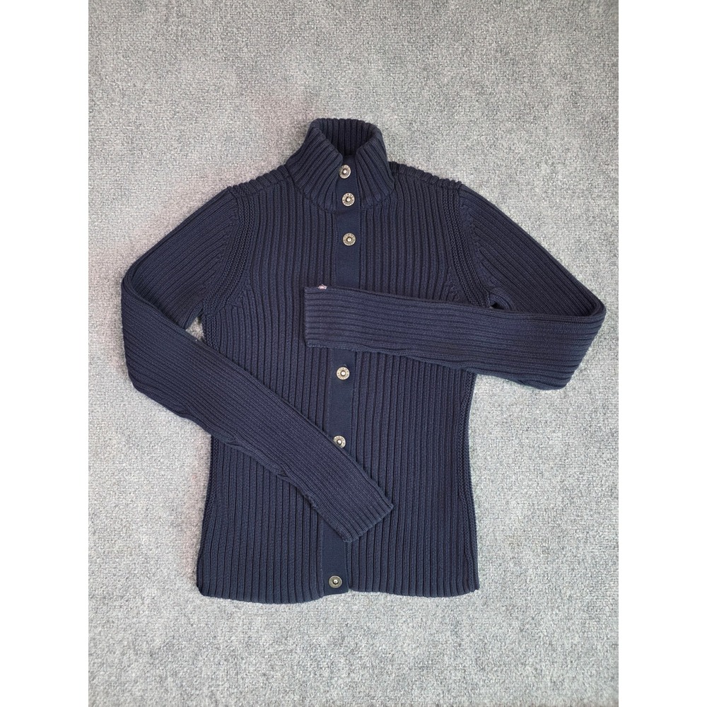 Vtg Y2K Tommy Hilfiger Jeans Ribbed Snap Cardigan Sweater Navy Womens S Japan